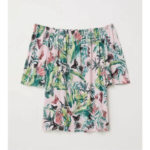 Womens H&M Pink Tropical Print Off Shoulder Top - Sz XS